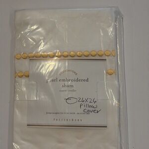 Pottery Barn Euro Sham Foundations Pearl Embroidered White/gold Yellow Dots